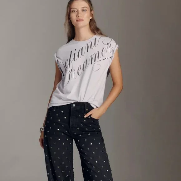 NWT By Anthropologie Foil Graphic Muscle Tee - Picture 3 of 4